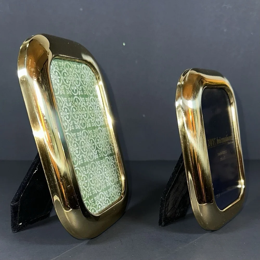 MCM Art Deco Vtg Carr International Solid Brass Photo Frames Rounded 4x6 & 3.5x5